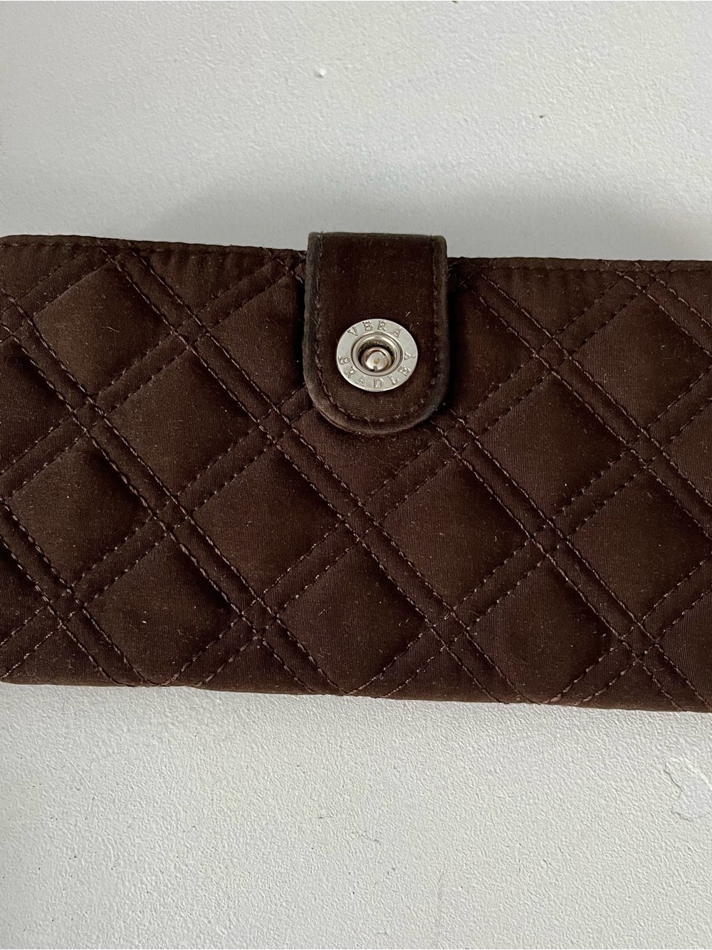 Vera Bradley Solid Brown Quilted Wallet with Card Slots & ID Window Snap Closure